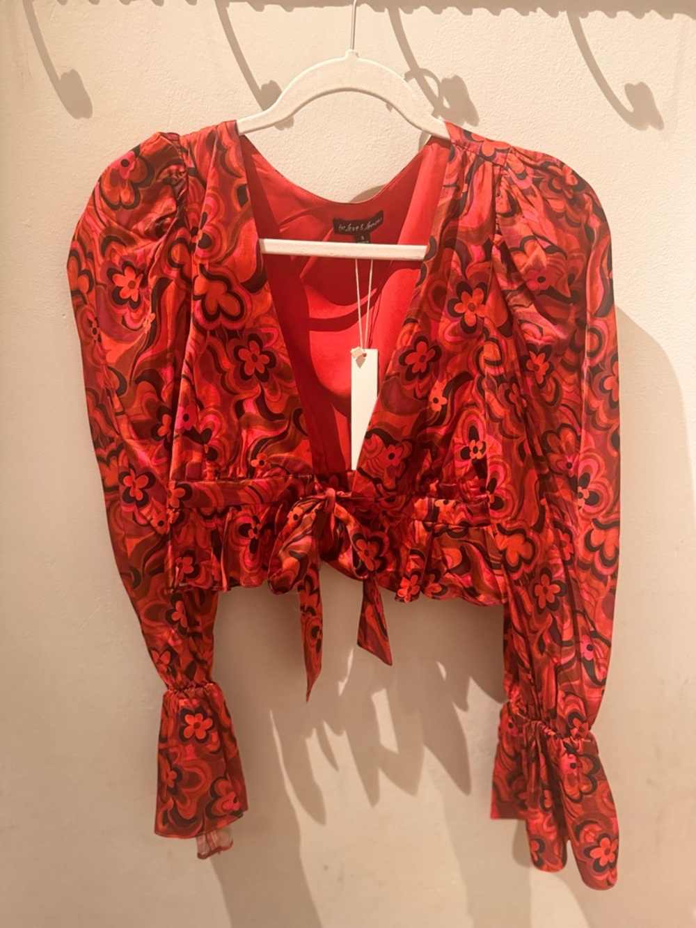 Red Floral Tie-Front Women’s Blouse by For Love or Lemons
